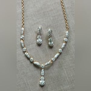 Swarovski Swan Emma Y Drop Gold Plated Crystal Necklace, Dangle  Earrings Vtg